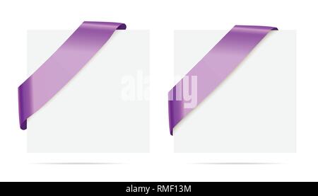 La seta viola nastri d'angolo impostato - Vettore di elementi di design per la progettazione Illustrazione Vettoriale