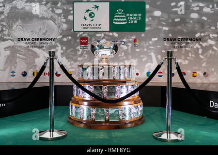 Madrid, Spagna. Xiv Feb, 2019. Trophy precedendo di disegnare la cerimonia della Coppa Davis finale di tennis 2019. Credito: Marcos del Mazo/Alamy Live News Foto Stock