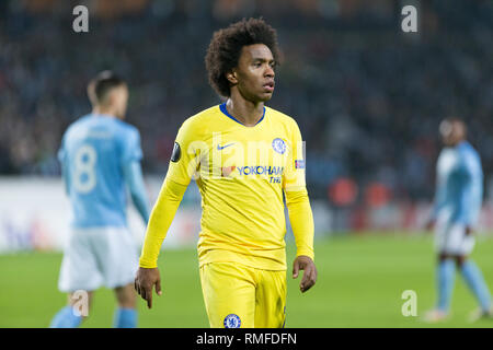 Malmo, Svezia. Xiv Feb, 2019. La Svezia, Malmö, 24 febbraio 2019. Willian (22) del Chelsea FC visto durante l'Europa League round di 32 match tra Malmö FF e Chelsea FC a Swedbank Stadion di Malmö. (Photo credit: Gonzales foto/Alamy Live News Foto Stock