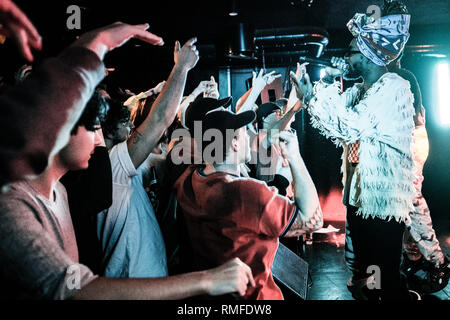 Copenhagen, Danimarca. Xiv Feb, 2019. Danimarca Copenhagen - Febbraio 14, 2019. Il rapper americano duo EarthGang esegue un concerto dal vivo a BETA in Copenhagen. (Photo credit: Gonzales foto/Alamy Live News Foto Stock