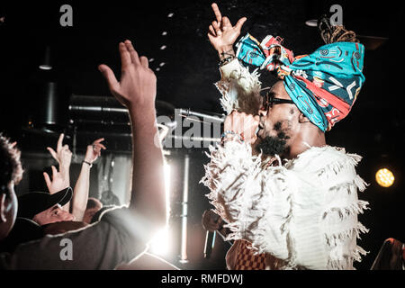 Copenhagen, Danimarca. Xiv Feb, 2019. Danimarca Copenhagen - Febbraio 14, 2019. Il rapper americano duo EarthGang esegue un concerto dal vivo a BETA in Copenhagen. (Photo credit: Gonzales foto/Alamy Live News Foto Stock