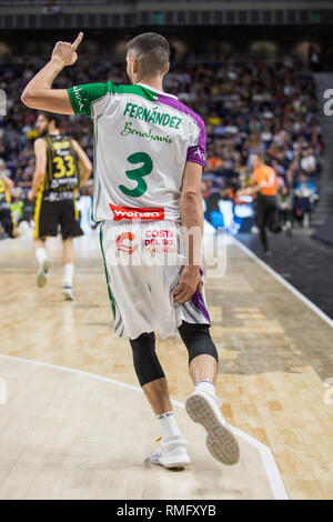 Madrid, Spagna. Xiv Feb, 2019. Jaime Fernández durante Iberostar Tenerife vittoria su Unicaja Málaga (88 - 78) in Copa del Rey 2019 gioco (quarti) celebrata a Madrid (Spagna) al centro Wizink. 14 febbraio 2019. Credito: Juan Carlos García Mate/Pacific Press/Alamy Live News Foto Stock