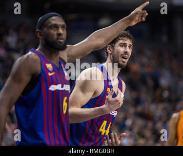 Madrid, Spagna. Xiv Feb, 2019. Ante Tomic durante il FC Barcelona Lassa vittoria su Valencia Basket Club (86 - 79) in Copa del Rey 2019 gioco (quarti) celebrata a Madrid (Spagna) al centro Wizink. 14 febbraio 2019. Credito: Juan Carlos García Mate/Pacific Press/Alamy Live News Foto Stock