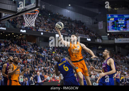 Madrid, Spagna. Xiv Feb, 2019. Mike Tobey durante il FC Barcelona Lassa vittoria su Valencia Basket Club (86 - 79) in Copa del Rey 2019 gioco (quarti) celebrata a Madrid (Spagna) al centro Wizink. 14 febbraio 2019. Credito: Juan Carlos García Mate/Pacific Press/Alamy Live News Foto Stock