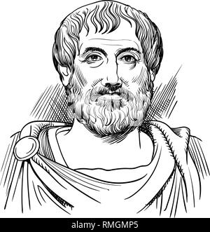 Aristotele ritratto in linea tecnica illustrazione. Egli era antico filosofo greco, scienziato, autore del sistema filosofico su Christian scolastiscismo. Illustrazione Vettoriale
