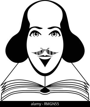 William Shakespeare cartoon in stile fumetto. Illustrazione Vettoriale