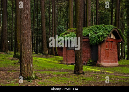 Edificio rosso a Pier Park, Portland, Oregon Foto Stock