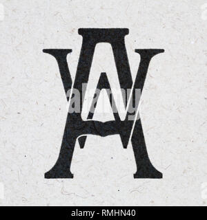 A-W monogramma, lo spurgo di inchiostro sulla carta craft Foto Stock