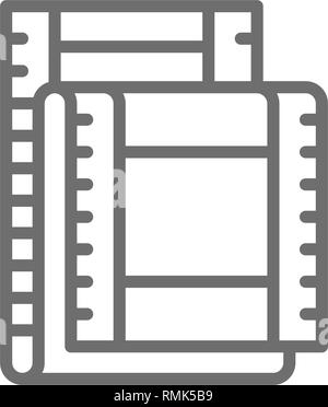 La striscia del film, cinema fotogrammi icona linea. Isolato su sfondo bianco Illustrazione Vettoriale