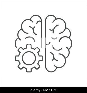 Logo vettoriale icona con il cervello e il dente di ingranaggio. Profilo astratto illustrazione. Il concetto di intelligenza artificiale, IoT. Concetto di design di business solutions, alta tecnologia Illustrazione Vettoriale