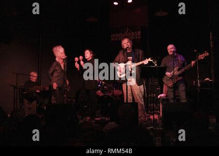 Ray Zeiner, Christine Ohlman, Jeff Potter, Al Anderson e Andy Lepak sono mostrati esibirsi sul palco durante un concerto di Reunion aspetto con il Wildweeds. Foto Stock