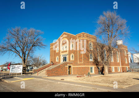 Felice, Texas, Stati Uniti d'America - 1 gennaio 2017. Vista esterna del primo regno Chiesa Metodista di Felice, TX. Foto Stock