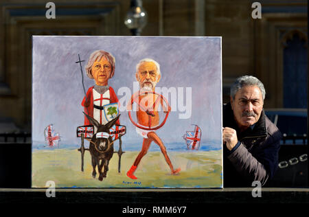 Kaya Mar - Turco fumettista politico - con la sua nuova pittura Brexit di PM Theresa Maggio e Jeremy Corbyn. 14 Feb 2019 Foto Stock