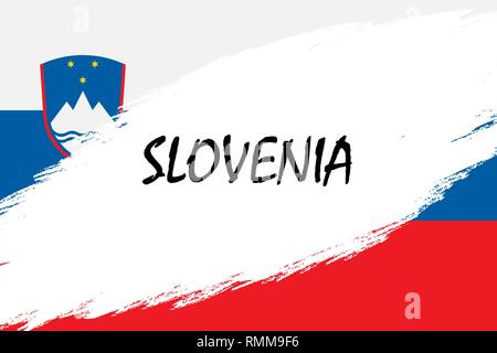 Tratto di pennello con uno sfondo in stile grunge Bandiera della Slovenia Illustrazione Vettoriale