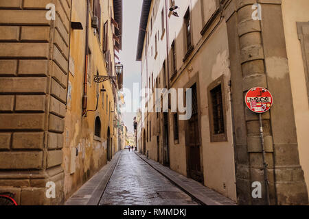 Divertenti segni di traffico, Firenze, Italy-March 30, 2018: Nessuna voce e Dead End street segni nelle strade di Firenze erano animati da un artista locale vivace Foto Stock