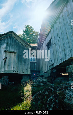 Litunet Farm Museum parte di Ryfylke Norwegian Folk Museum in Hylsfjorden vicino a sabbia Suldal in Norvegia. Foto Stock