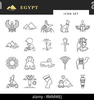 Icona egiziano impostato per un logo, il design del sito web, dei prodotti di stampa e altro ancora. Gli elementi classici dell'Egitto. Illustrazione Vettoriale