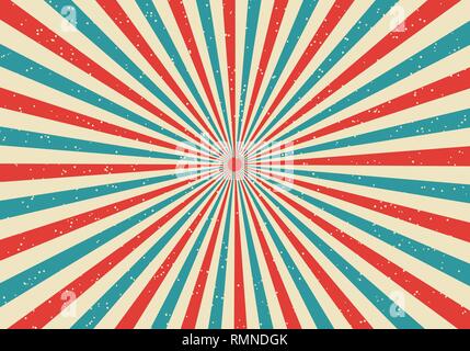 Retrò sunburst e raggi comic cartoon stile popart sfondo. Abstract vintage grunge con la luce del sole. Illustrazione Vettoriale Illustrazione Vettoriale