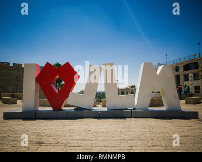 Foto di "I Love µm' scultura in Gerusalemme la città vecchia, Israele Foto Stock