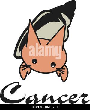 Bunny segno zodiacale cancro in stile cartoon. Illustrazione Vettoriale su sfondo bianco. Con firmato segno zodiacale Illustrazione Vettoriale