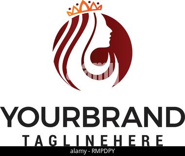 Queen logo di bellezza, crown donna faccia disegni logo modello di concetto Illustrazione Vettoriale