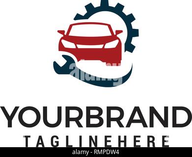 Riparare il logo auto, auto e chiave logo servizio Progetta modello di concetto Illustrazione Vettoriale