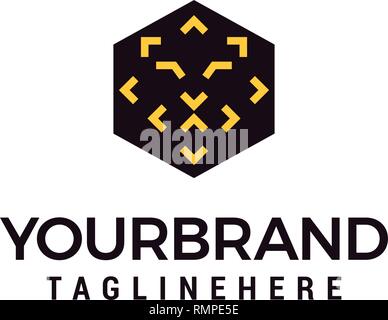 Semplice esagonale testa leone logo design modello. Illustrazione Vettoriale
