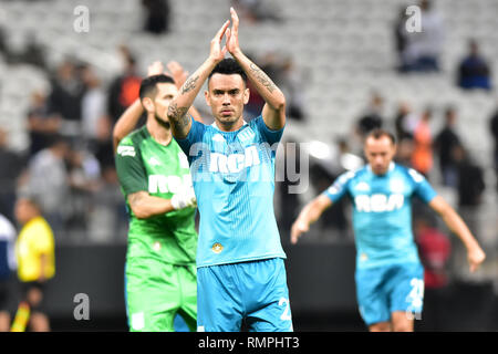 São Paulo, Brasile, Febbraio 14th, 2019 - Corinzi-RACING(ARG) - i giocatori del Racing(ARG) - Match tra Corinthians vs Racing (ARG), validi per il primo stadio della prima fase della Copa Sul Americana, svoltasi presso il Corinthians Arena di São Paulo, nella notte di giovedì 14. (Foto: Eduardo Carmim / Foto Premium) Credito: Eduardo Carmim/Alamy Live News Foto Stock