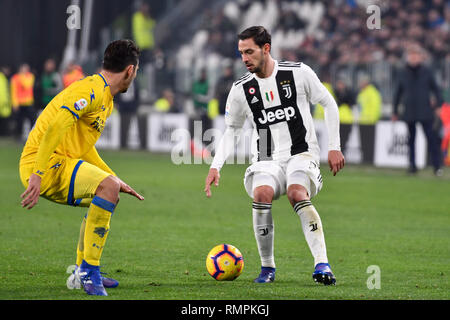 Torino, Italia. 15 Feb, 2019. Mattia De Sciglio (Juventus FC) durante la serie di una partita di calcio tra Juventus e Frosinone Calcio presso lo stadio Allianz il 15 febbraio, 2019 a Torino, Italia. Credito: FABIO PETROSINO/Alamy Live News Foto Stock