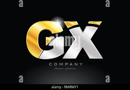 Combinazione lettera gx g x alfabeto icona logo design con oro argento grigio metallo su sfondo nero adatto per una società o business Illustrazione Vettoriale