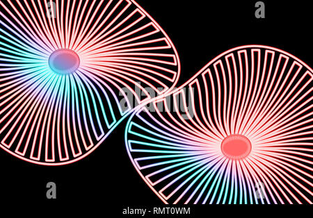 Forma astratta con colori rosa e blu le linee ondulate contro uno sfondo nero Foto Stock