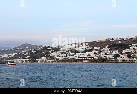 Il porto di Chora sull'isola di Mykonos, Grecia. Foto Stock