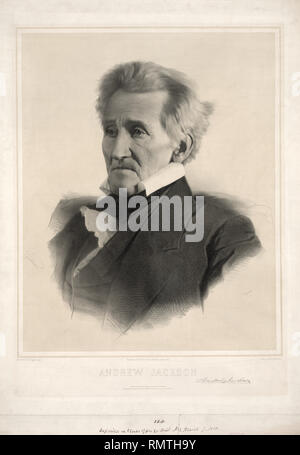 Andrew Jackson (1767-1845), Settimo Presidente degli Stati Uniti, la testa e le spalle ritratto, incisione di James Barton Longacre dopo Daguerreotype da Mathew Brady, 1856 Foto Stock