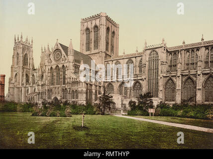 York Minster, lato sud, York, England, Regno Unito, Photocrhome Stampa, Detroit Publishing Company, 1900 Foto Stock