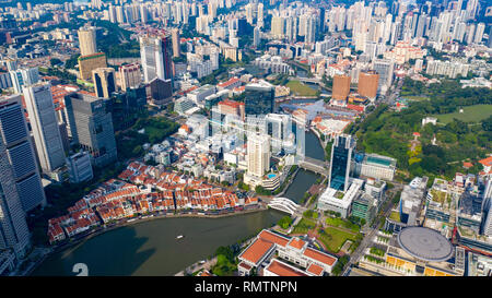 Antenna di Boat Quay e Singapore Foto Stock