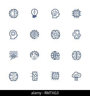 Intelligenza artificiale correlati icona Vettore AI, robot, chipping, l'impostazione. Corsa modificabile Illustrazione Vettoriale