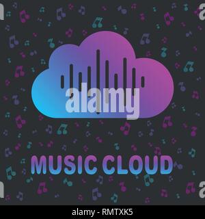 Musica Cloud vettore isolato del logo su sfondo bianco, cloud forma simbolo con equalizzatore audio linee colorate. EPS 10. Illustrazione Vettoriale