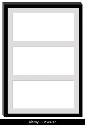 Un riquadro nero con spazio per tre fotografie isolato su bianco. Foto Stock