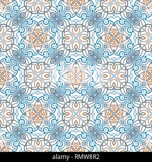 Blu con pattern di colore arancione su sfondo bianco. Piazza ripetitive di piastrelle a mosaico. Illustrazione Vettoriale. Illustrazione Vettoriale