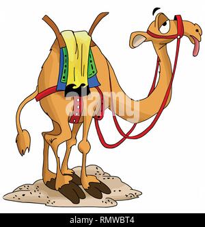 Cartoon camel in attesa per il suo pilota esaurito illustrazione vettoriale Illustrazione Vettoriale