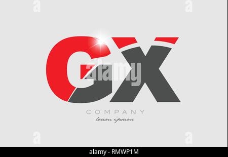 Combinazione lettera gx g x in grigio colore rosso alfabeto icona logo design adatto per una società o business Illustrazione Vettoriale