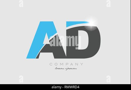 Combinazione lettera ad una d in colore grigio blu alfabeto icona logo design adatto per una società o business Illustrazione Vettoriale