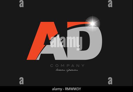 Combinazione lettera ad una d in grigio colore arancio alfabeto icona logo design adatto per una società o business Illustrazione Vettoriale