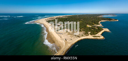 Vista aerea, erosione delle coste in corrispondenza della punta del Cap Ferret, la baia di Arcachon, Dune di sabbia, Gironde, Aquitaine Foto Stock