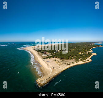 Vista aerea, erosione delle coste in corrispondenza della punta del Cap Ferret, la baia di Arcachon, Dune di sabbia, Gironde, Aquitaine Foto Stock