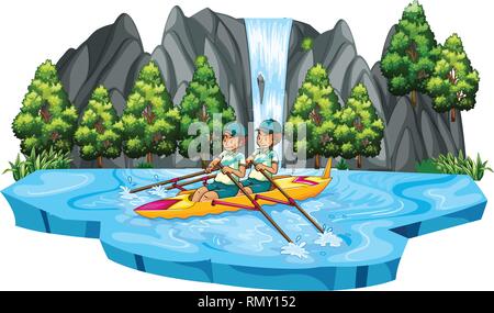 L'uomo canottaggio nel lago di illustrazione Illustrazione Vettoriale