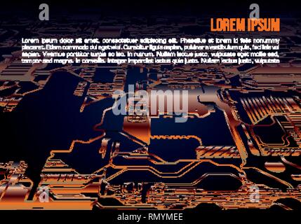 Abstract sfondo vettoriale con scheda di circuito in colore arancione. Hardware per computer technology. Il chip della scheda madre. Illustrazione Vettoriale