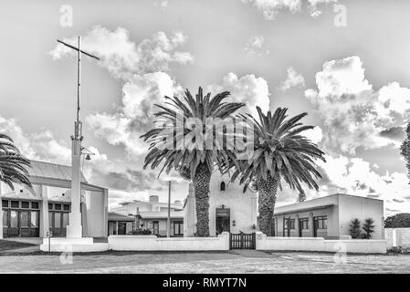 LANGEBAAN, SUD AFRICA, 20 agosto 2018: la prima storica chiesa olandese riformata, ora chiesa metodista, in Langebaan nella provincia del Capo occidentale. M Foto Stock