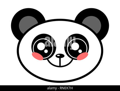 Grazioso Panda faccia faccia kawaii illustrazione vettoriale design isolato su bianco Foto Stock