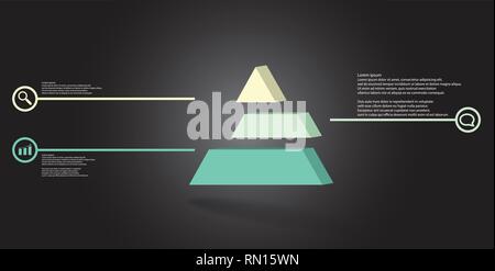 3D illustrazione modello infografico con triangolo goffrata diviso in tre parti spostato Illustrazione Vettoriale